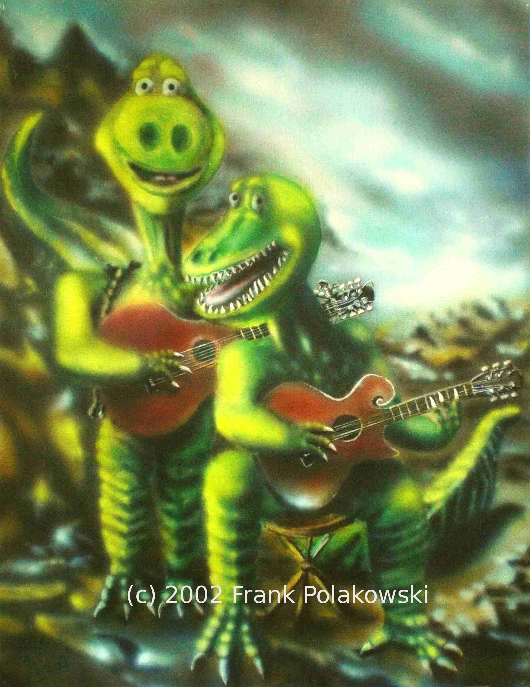 Frank Polakowski's Bild der Dinosaurier, die Guitarre spielen - Guitar Dinos . polakowski art - 2002